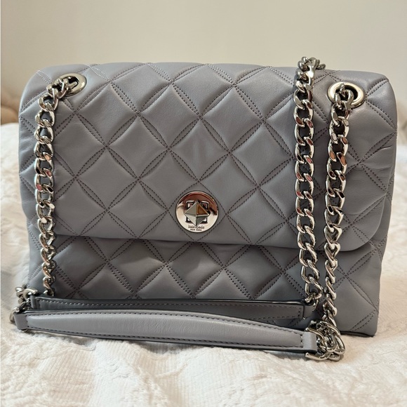 Kate Spade Natalia Smooth Quilted Leather Medium soft blue/gray Bag - Picture 1 of 8